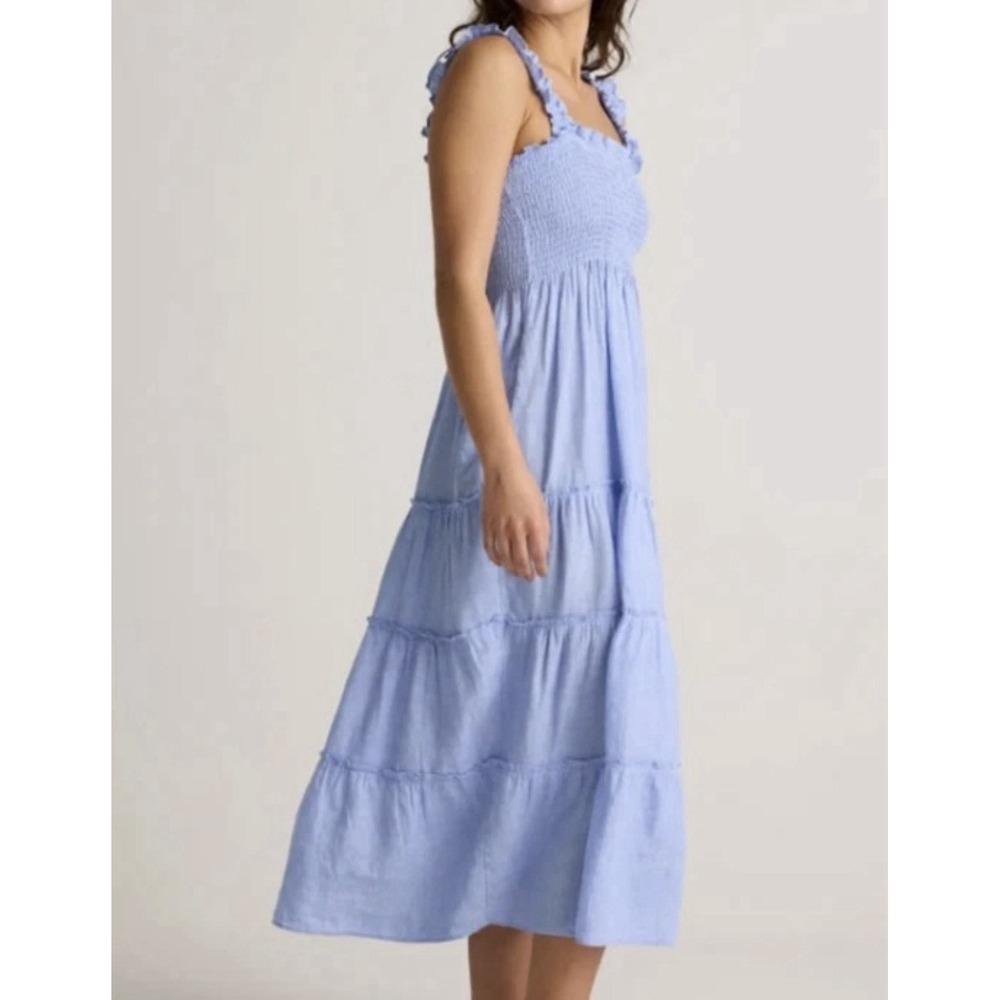 Quince 100% European Linen Smocked Midi Dress Small French Blue Cottagecore